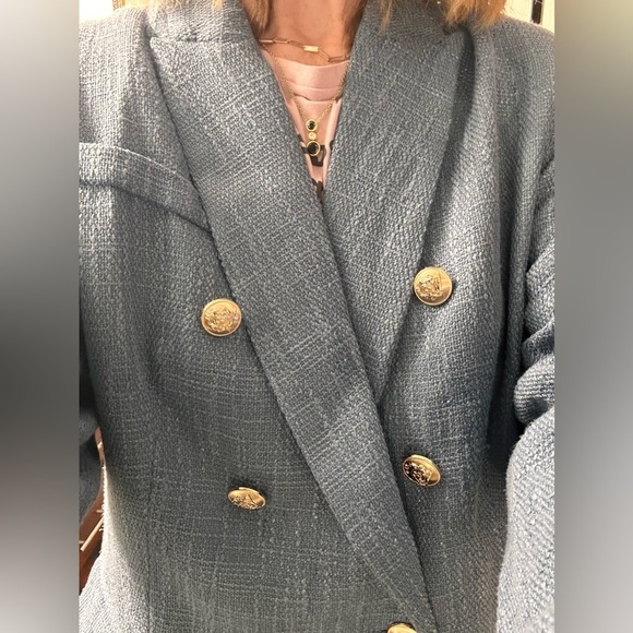Unbranded Nubby Tweed Slate Blue Blazer With Gold Buttons Very Chic!! Sz XL - Picture 8 of 15